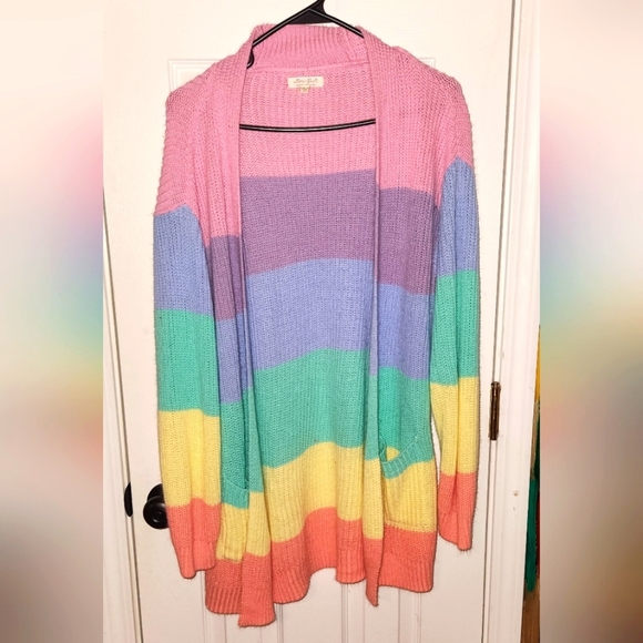 Ultra Flirt Medium Pastel Color Block Long Knit Cardigan - Picture 9 of 9